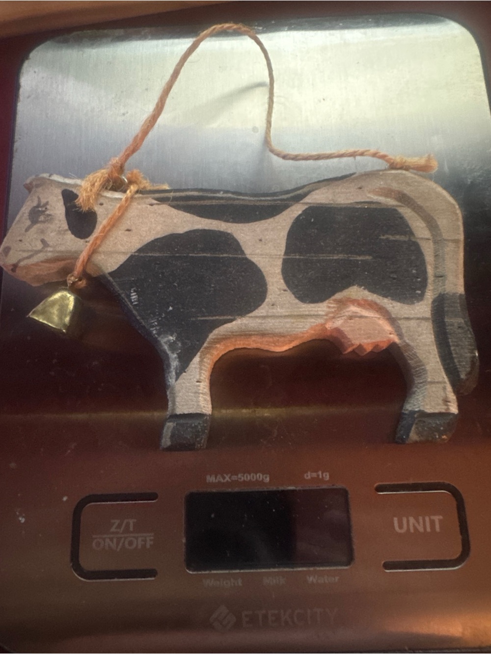 Rustic Hand-Painted Wood Cow Ornament - Black & Cream